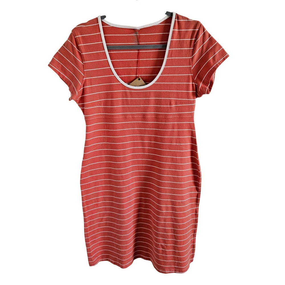 Horny Toad Womens Limbo Striped Organic Cotton Scoop Neck Mini Dress Orange L